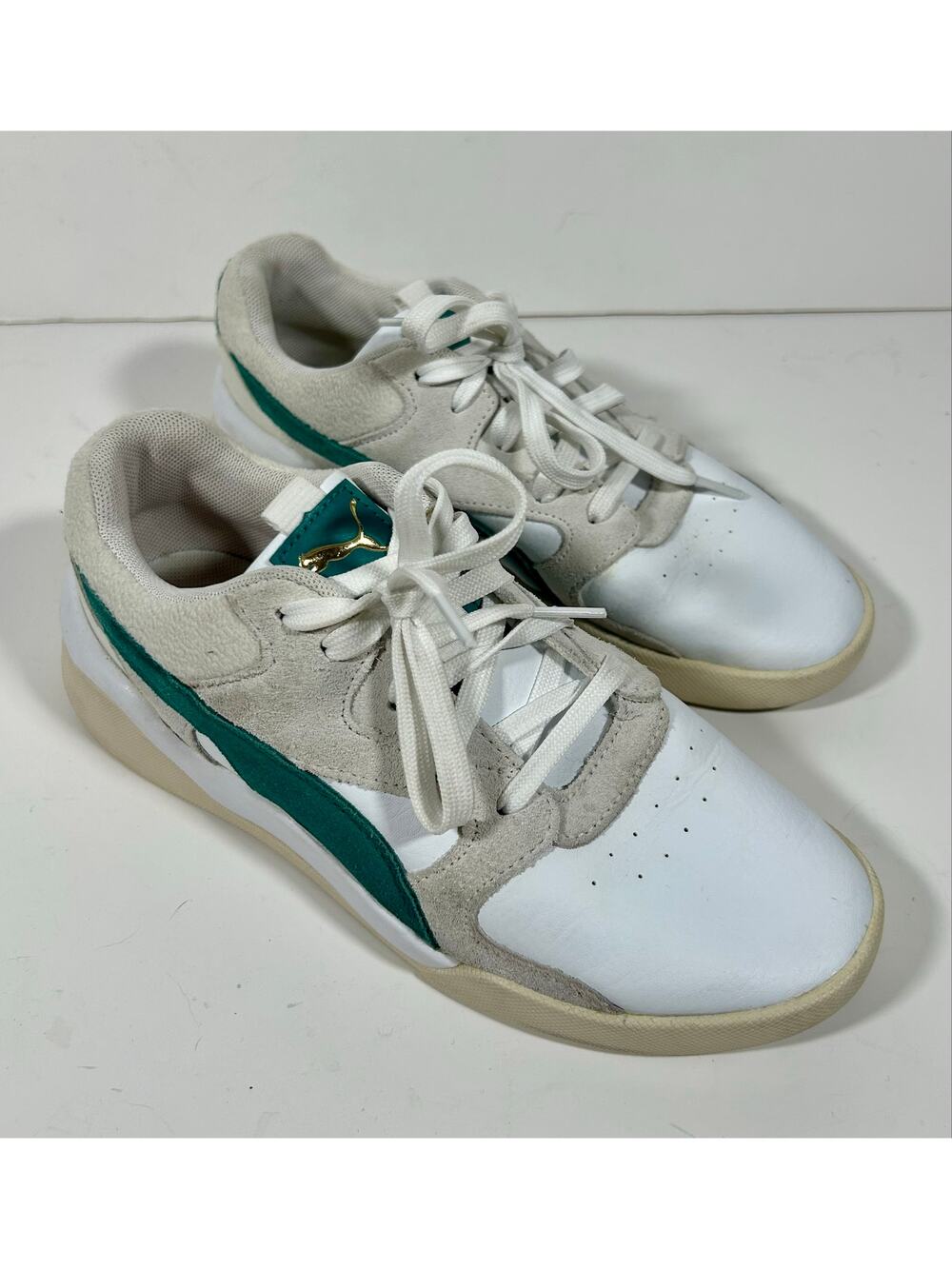Puma Aeon Heritage Sneakers Women’s Sz 6.5 | White Leather‎ & Green Suede Casual